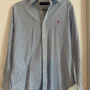 Ralph Lauren Navy and White Striped Button-Down Shirt (Slim Fit)